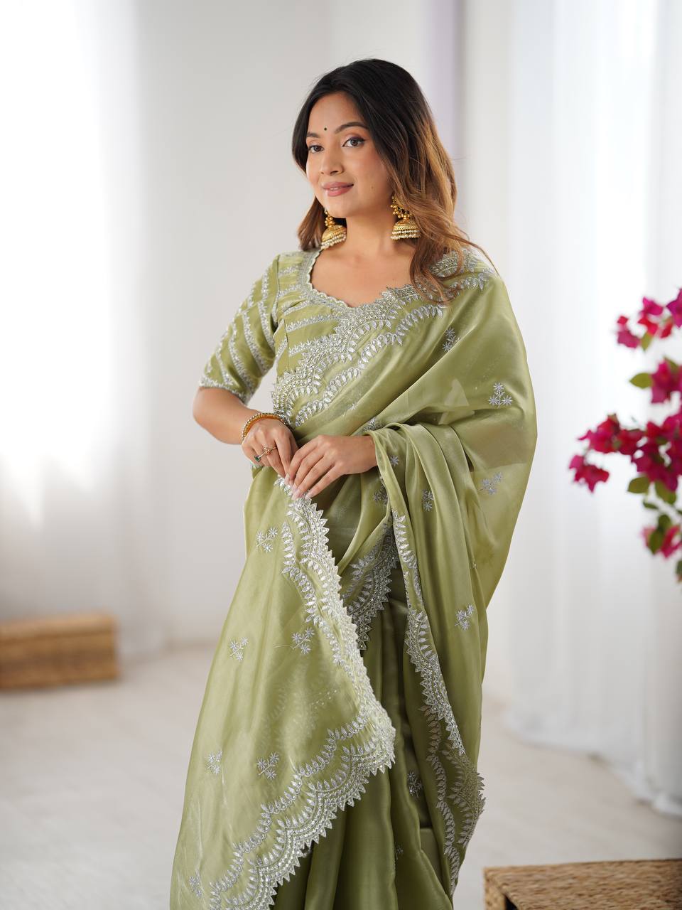 Beautiful Silk Saree with Silver Embroidery