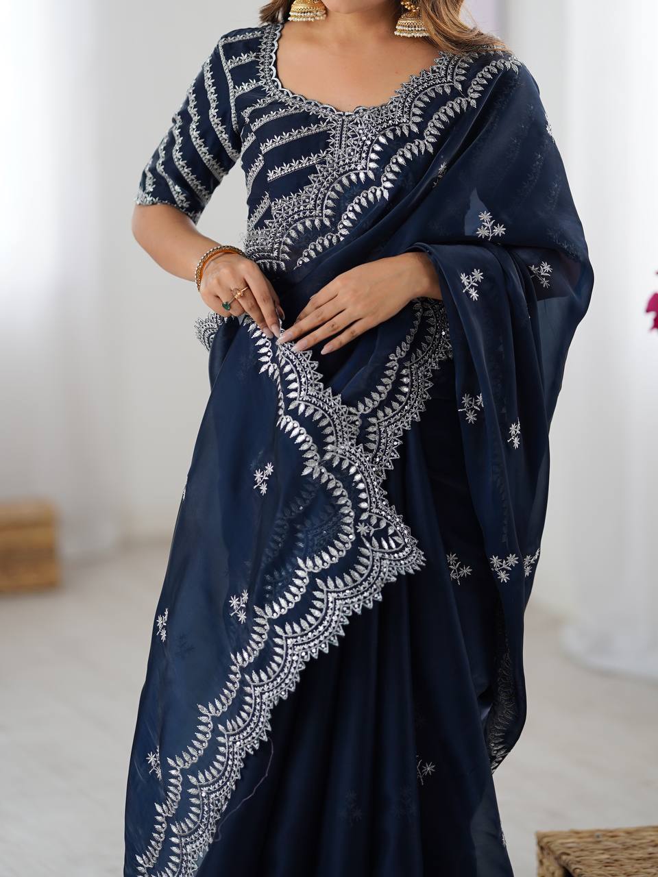 Beautiful Silk Saree with Silver Embroidery