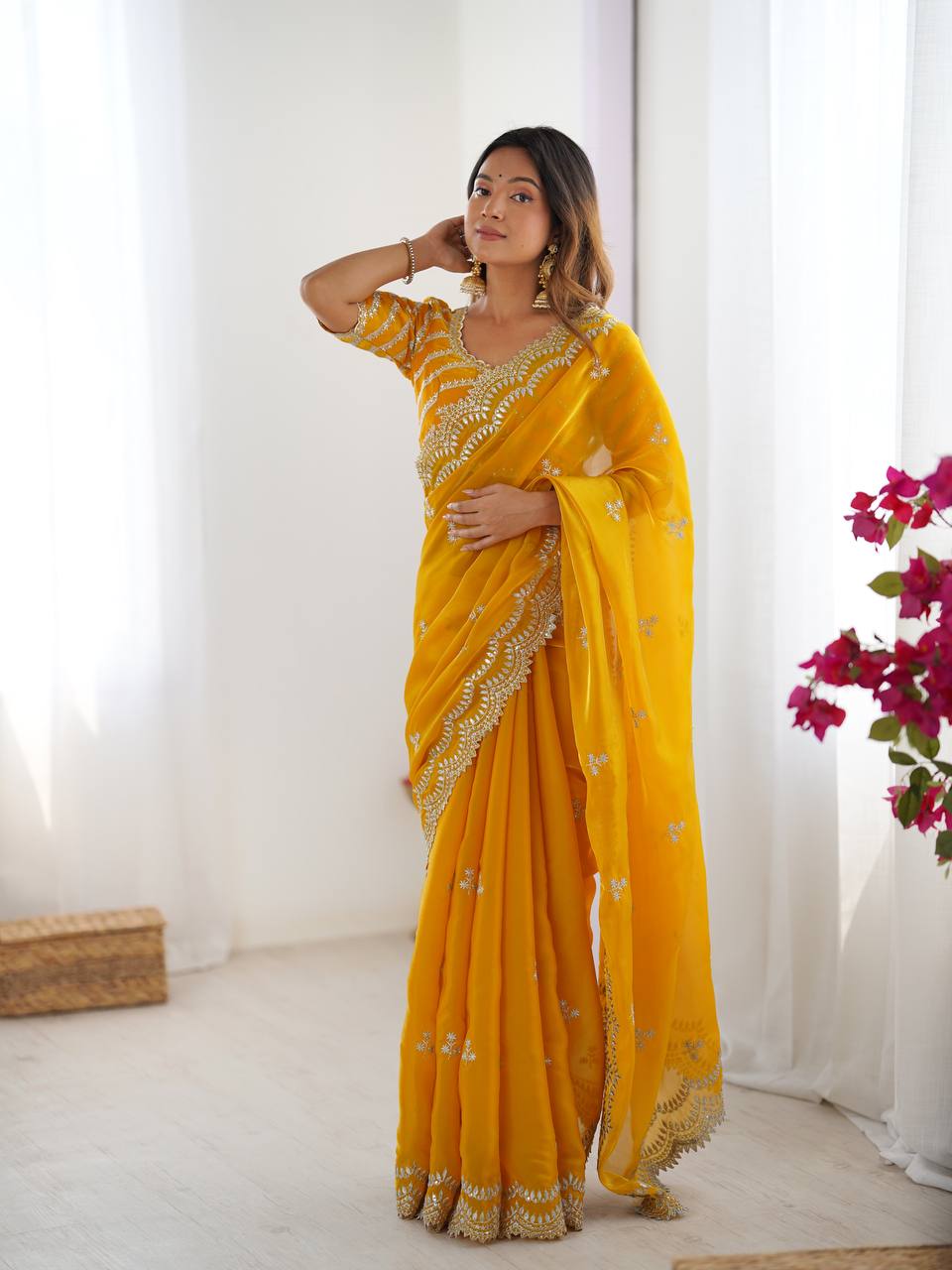 Beautiful Silk Saree with Silver Embroidery