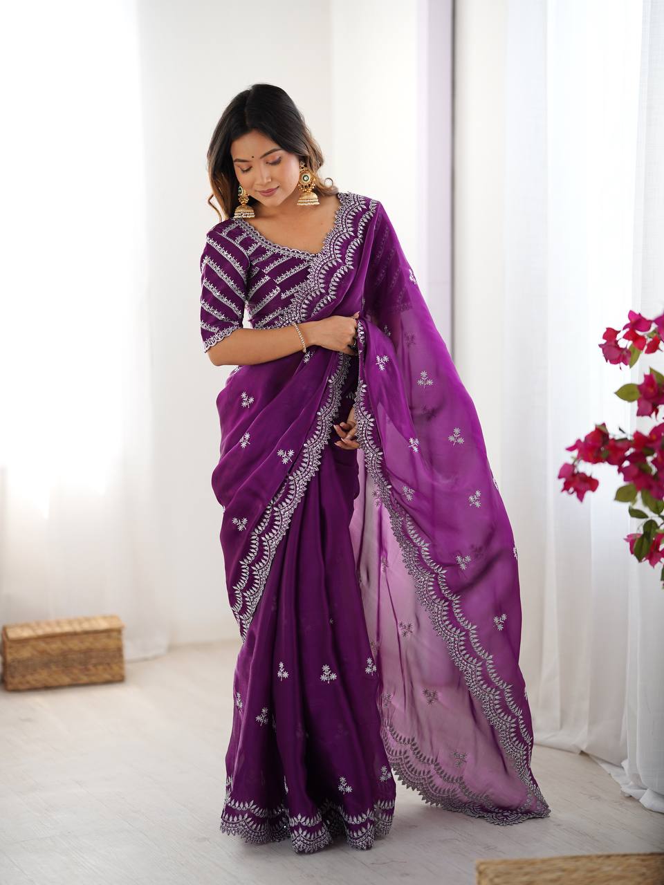 Beautiful Silk Saree with Silver Embroidery