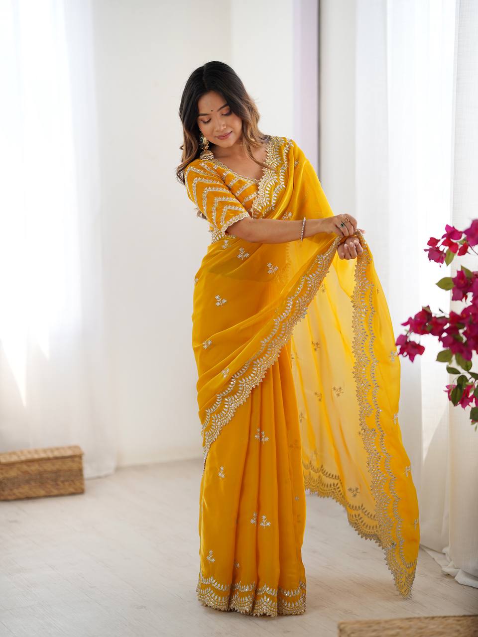Beautiful Silk Saree with Silver Embroidery