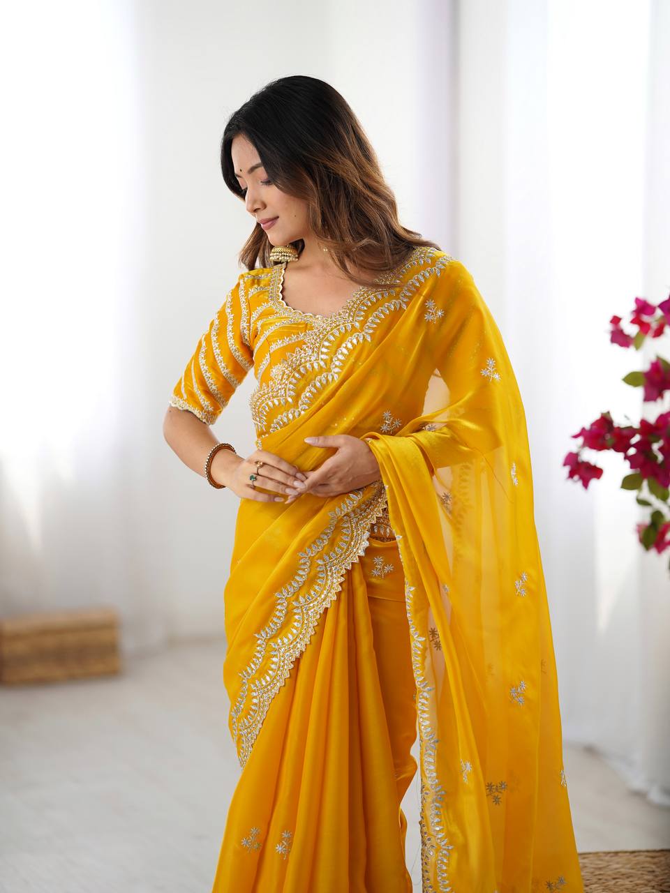 Beautiful Silk Saree with Silver Embroidery