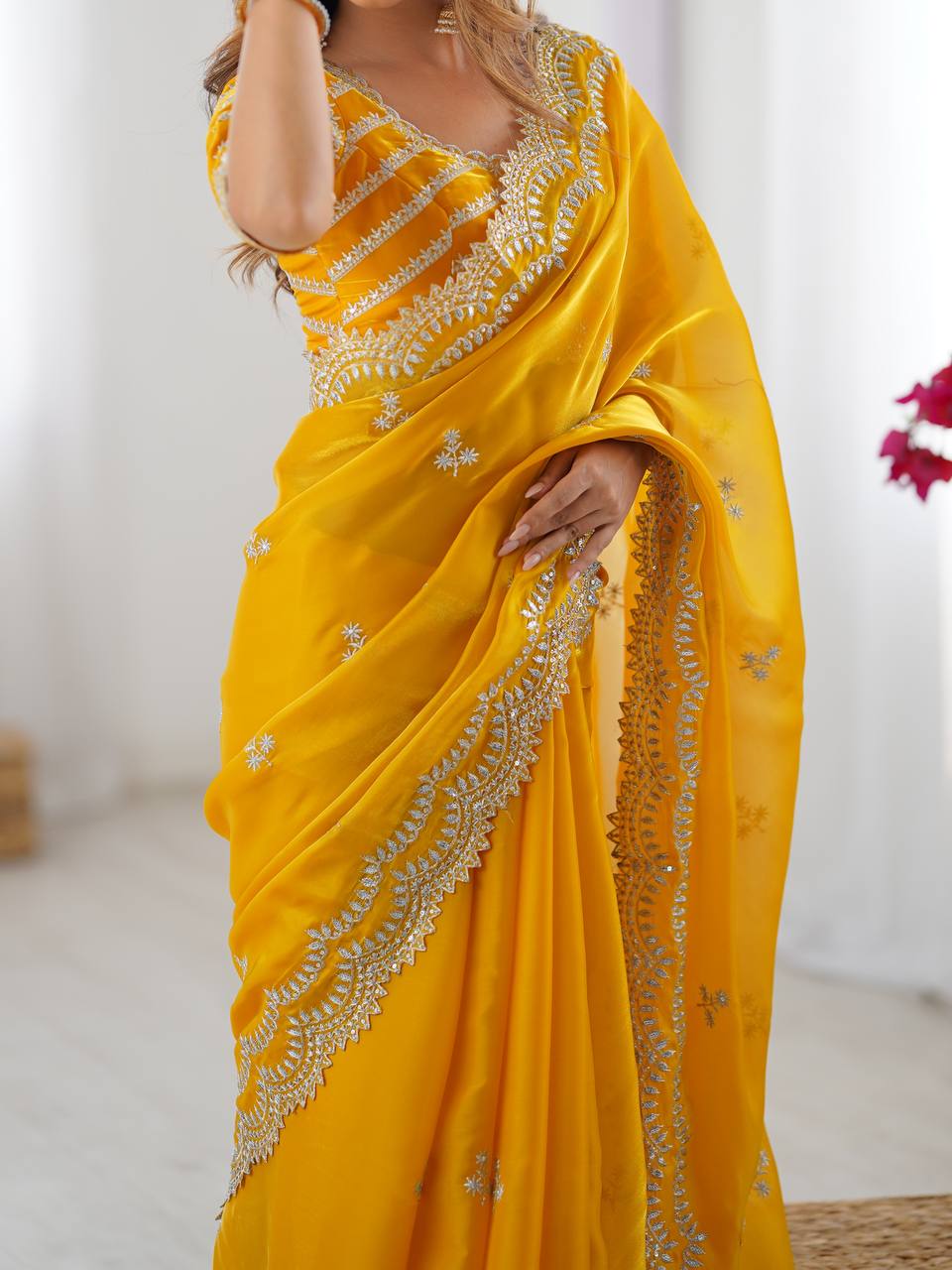 Beautiful Silk Saree with Silver Embroidery