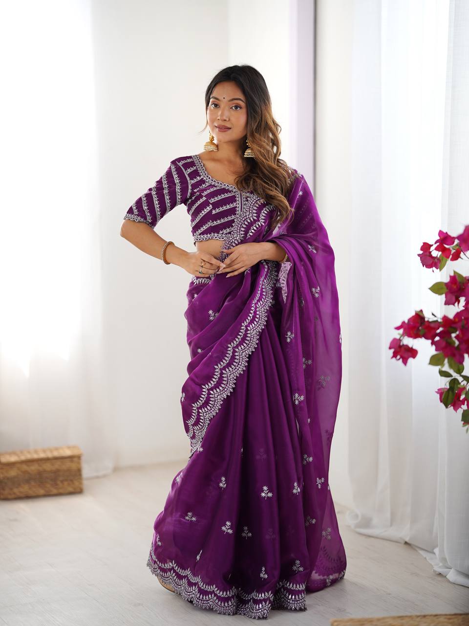 Beautiful Silk Saree with Silver Embroidery