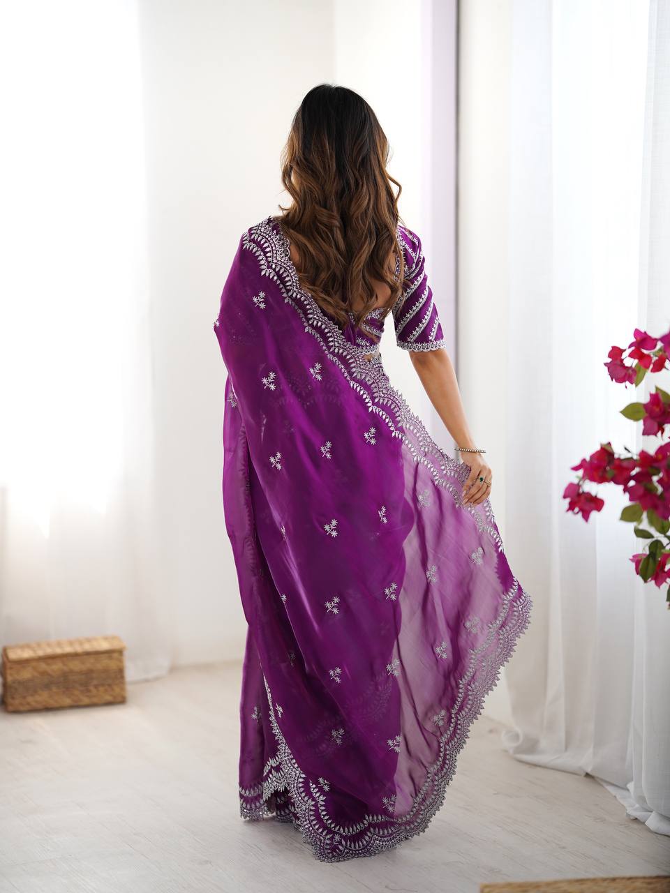 Beautiful Silk Saree with Silver Embroidery