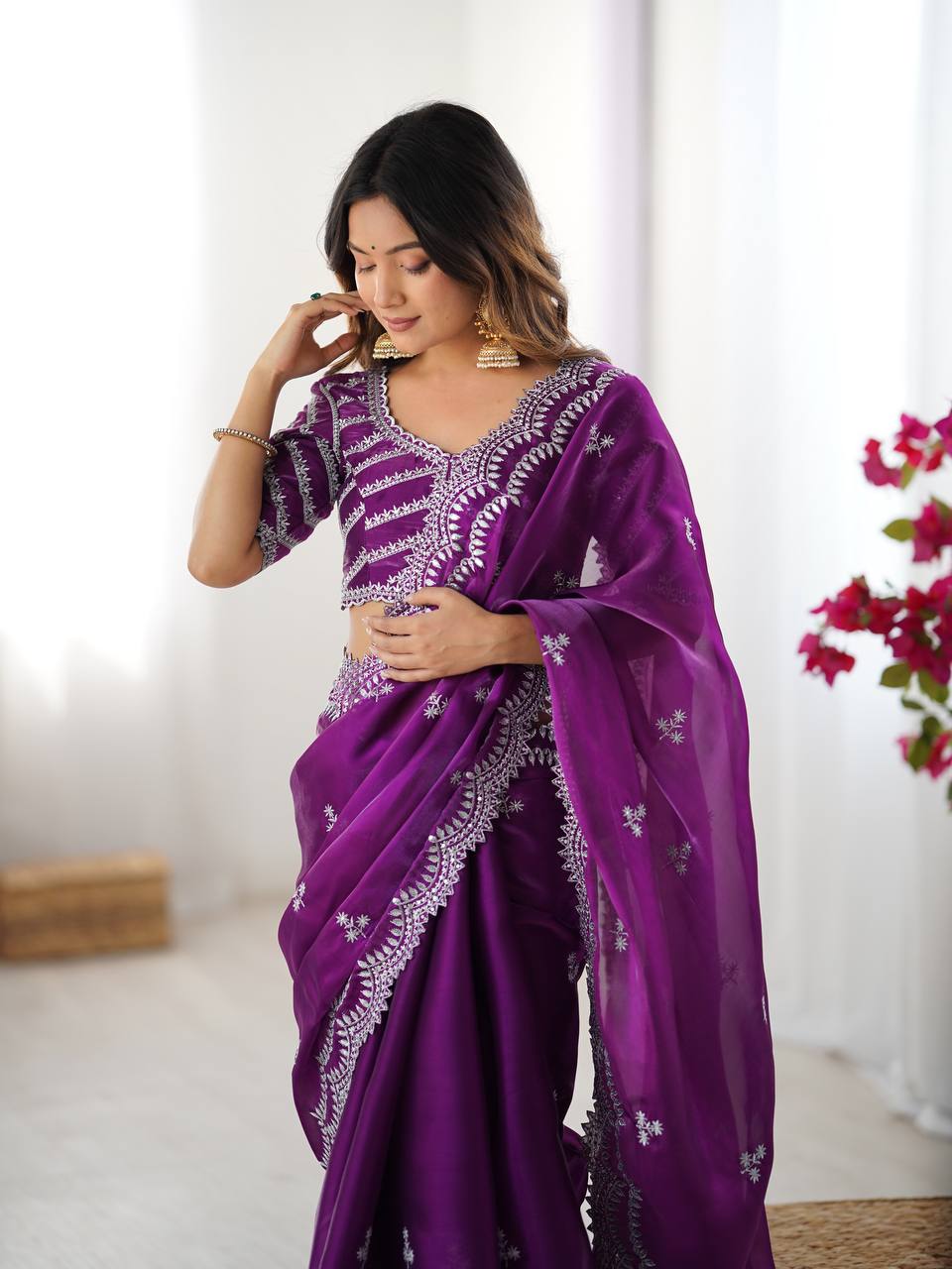 Beautiful Silk Saree with Silver Embroidery