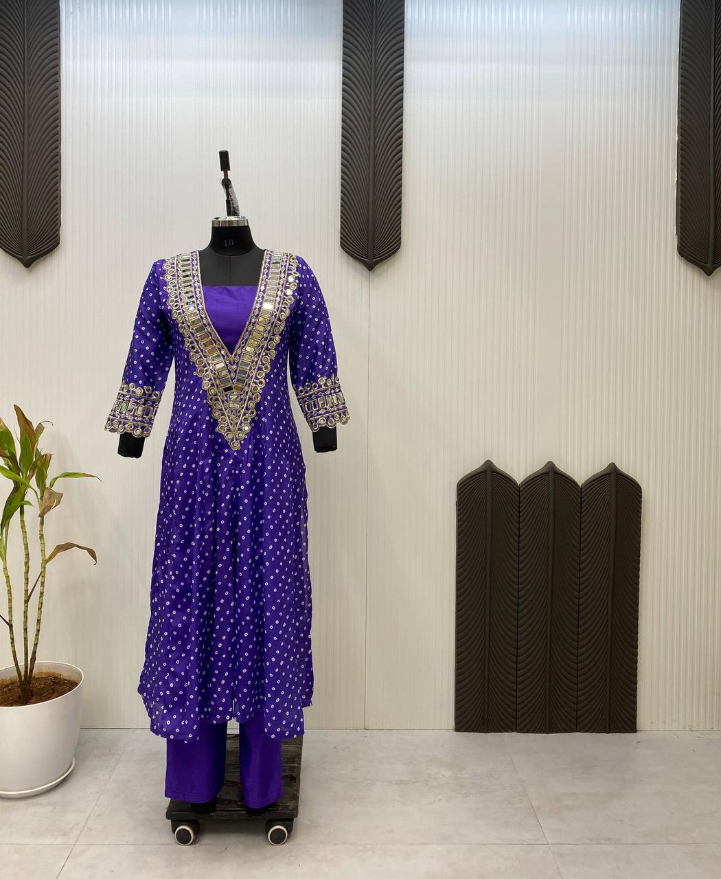 Digital Printed Chinon with Real Mirror &amp; Embroidery Work Dress