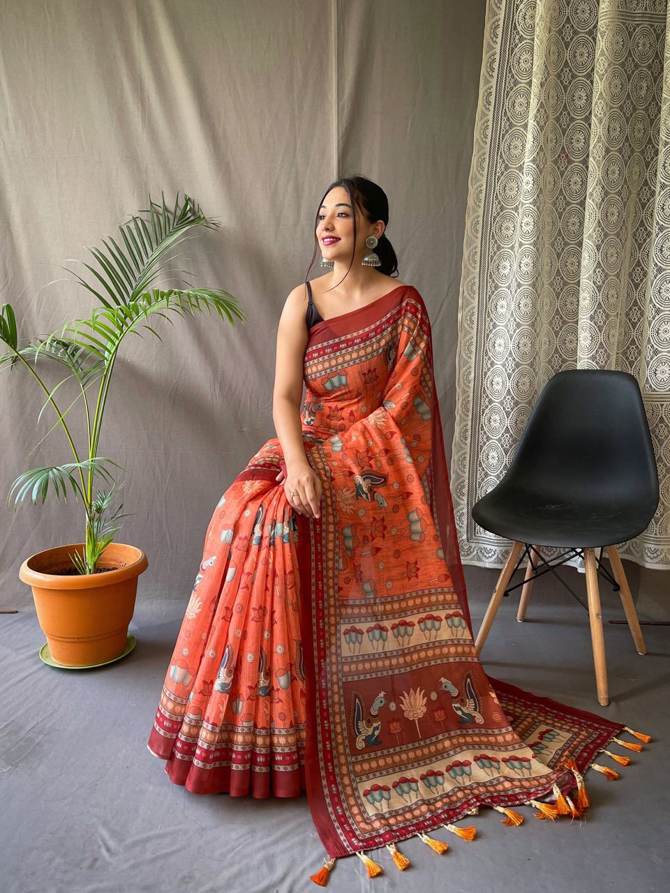 Pure Malai Cotton Saree With Big Border