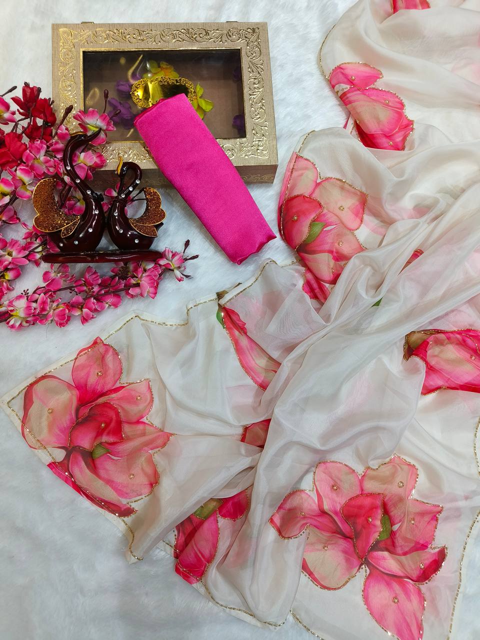 New Exclusive Floral White Handwork Saree