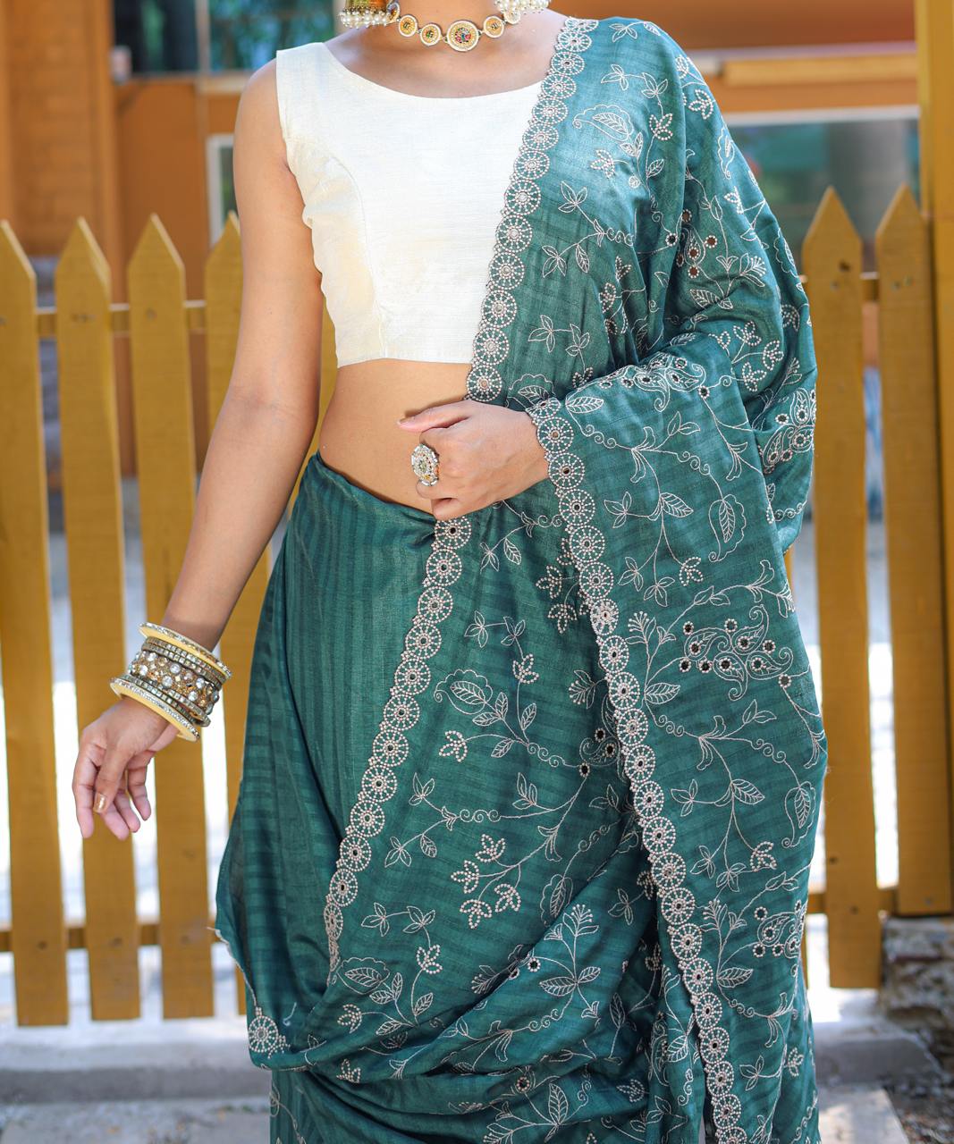Pure Soft Silk Saree With Beautiful Thread Handwork
