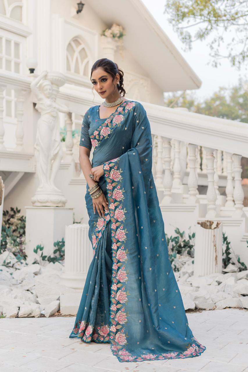 Pure crush silk saree with all over embroidery design