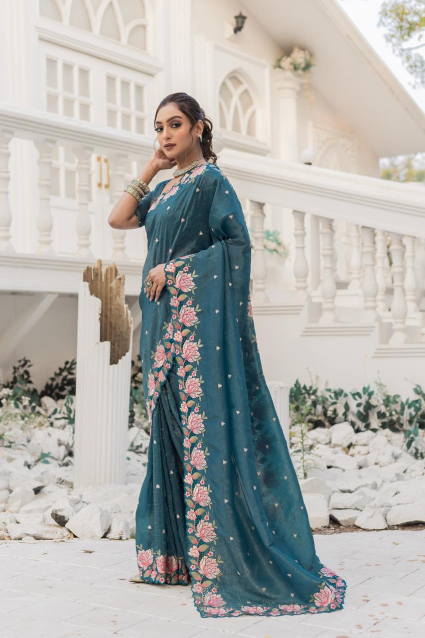 Pure crush silk saree with all over embroidery design