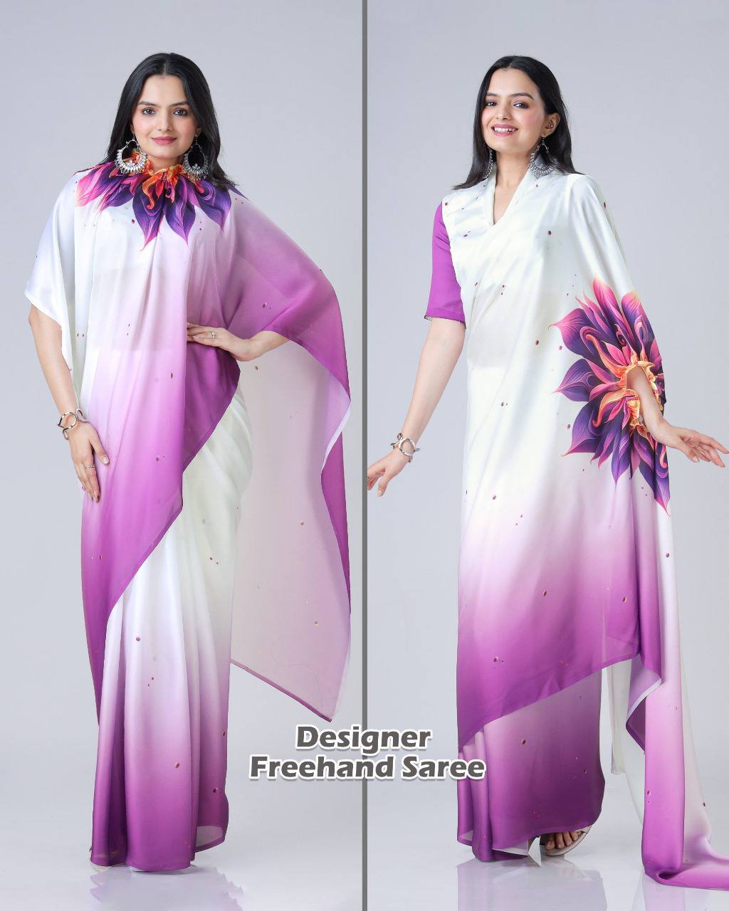 Trending Purple Free Hand Ready To Wear Saree