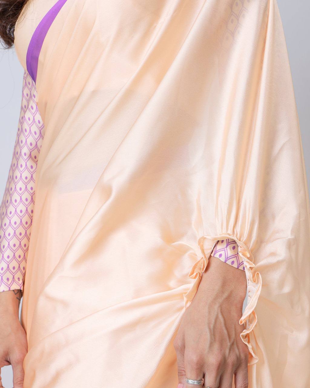 Trending Peach Free Hand Ready To Wear Saree