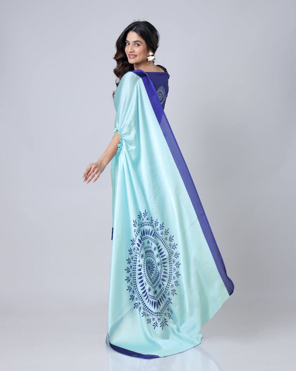 Trending Blue Free Hand Ready To Wear Saree