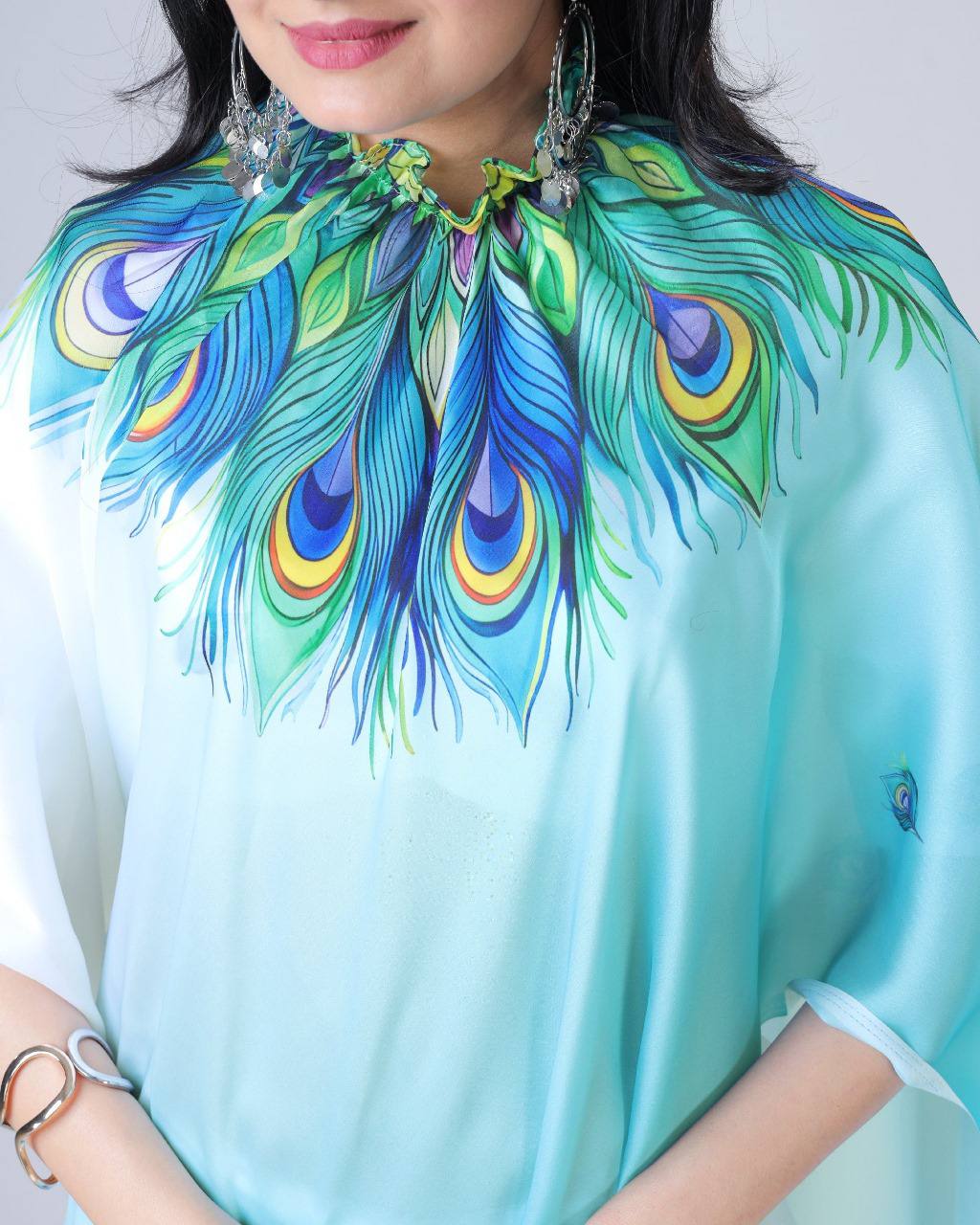 Trending Blue Peacock Free Hand Ready To Wear Saree