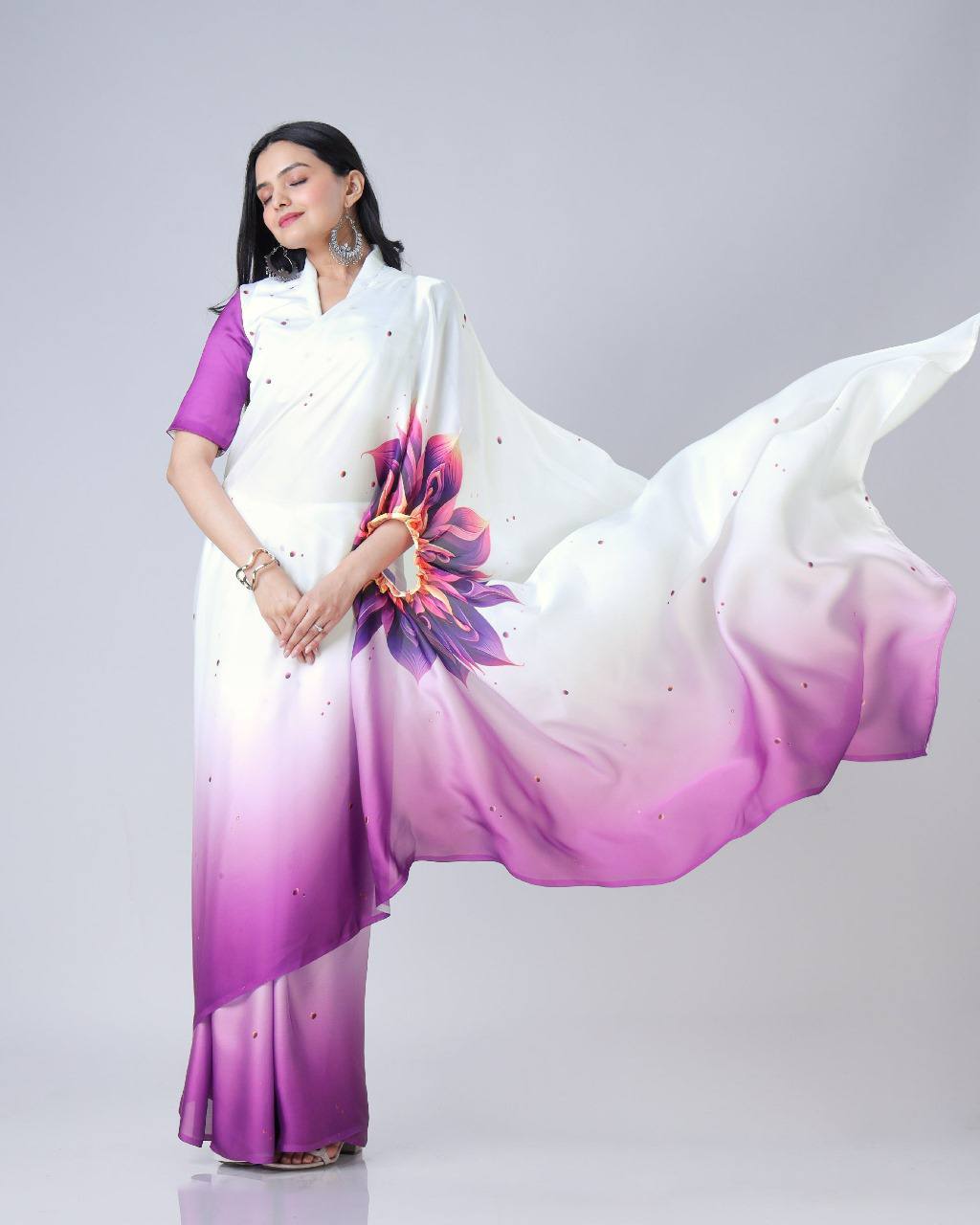 Trending Purple Free Hand Ready To Wear Saree
